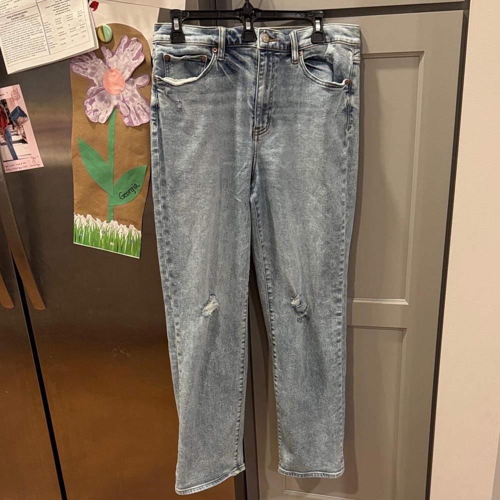 Daze Light Blue Distressed Straight Leg Jeans
